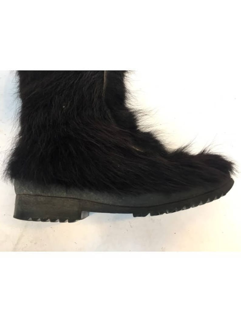 RESERVED 1960s PICHETTE black long hair Goat Fur Winter boots Mod after ski BOOTS size eu 38-uk5-us 6.5