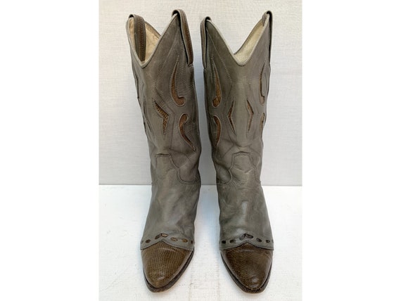 80s vintage grey leather western Boots / heeled c… - image 6