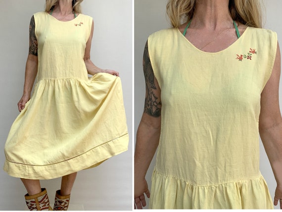 vintage 30s style linen embroidered slip full DRES