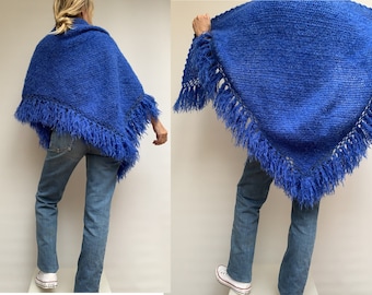 laine vintage frangé Triangle SHAWL tricoté à la main châle en laine crochet châle en laine