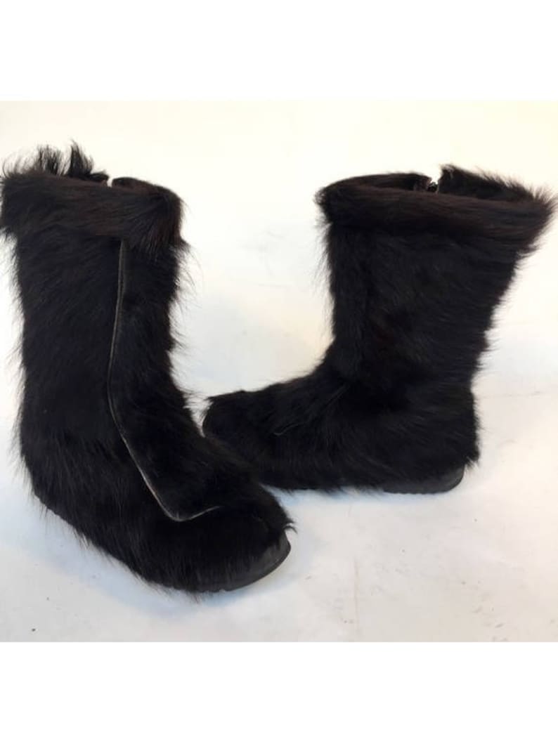 RESERVED 1960s PICHETTE black long hair Goat Fur Winter boots Mod after ski BOOTS size eu 38-uk5-us 6.5