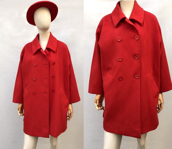 Vintage 80s Winter Coat Red Pure New WOOL and Cashmere Double 