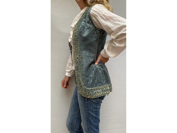 Vintage 60s VELVET tapestry sleeveless Jacket / W… - image 6
