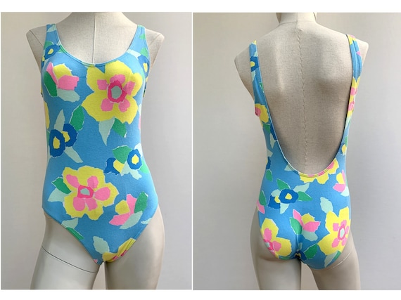 80s neon cotton One Piece SWIMSUIT 80s swimwear fl