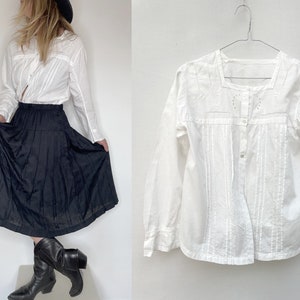 antique Women white cotton open lace BLOUSE white antic top size small/M