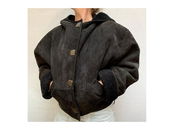 SHEARLING black sheepskin Cropped JACKET /sheeskin