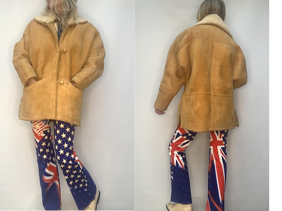 vintage SHEARLING natural tan fur sheepskin COAT