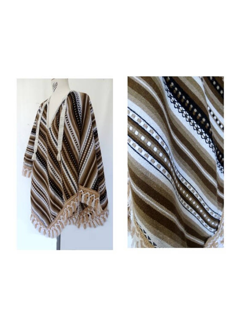 vintage 70s stripped wool fringed PONCHO Peruvian etnic poncho striped shawl wool shawl etnic poncho one size