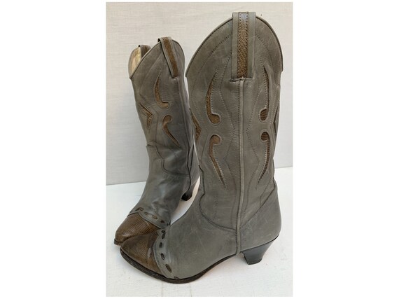 80s vintage grey leather western Boots / heeled c… - image 3