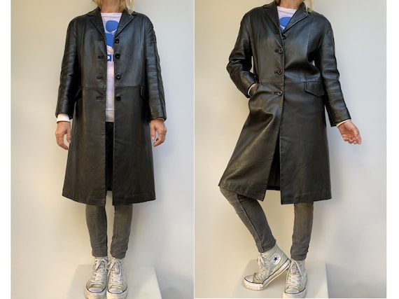 vintage 60s leather peacoat black leather COAT 60s