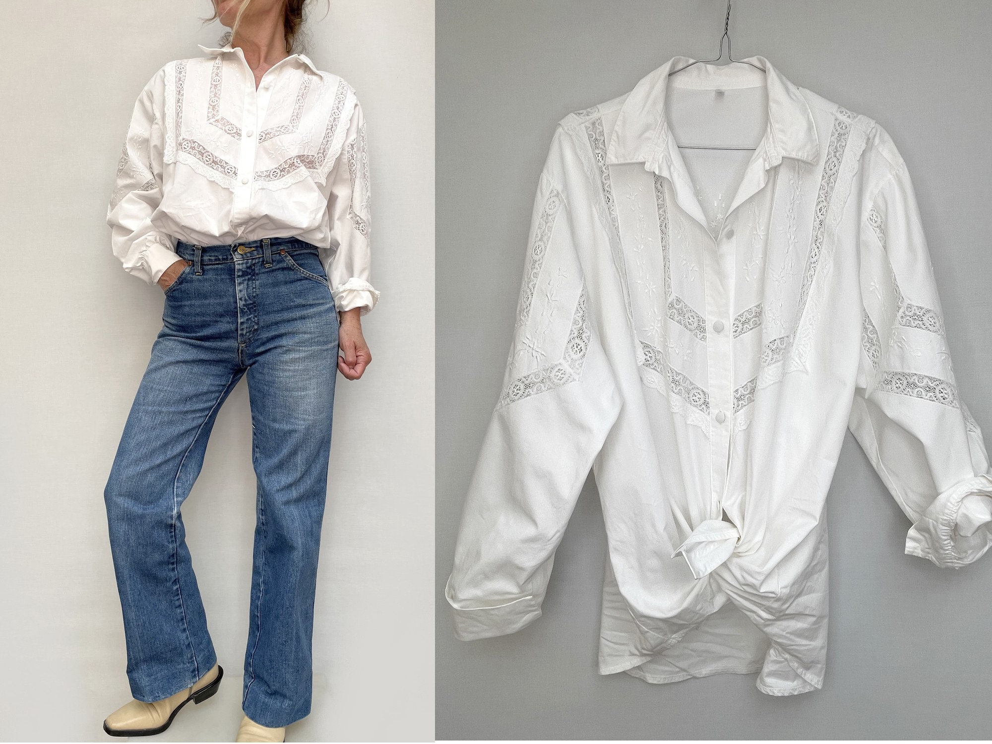 80s Vintage Embroidered White Cotton 