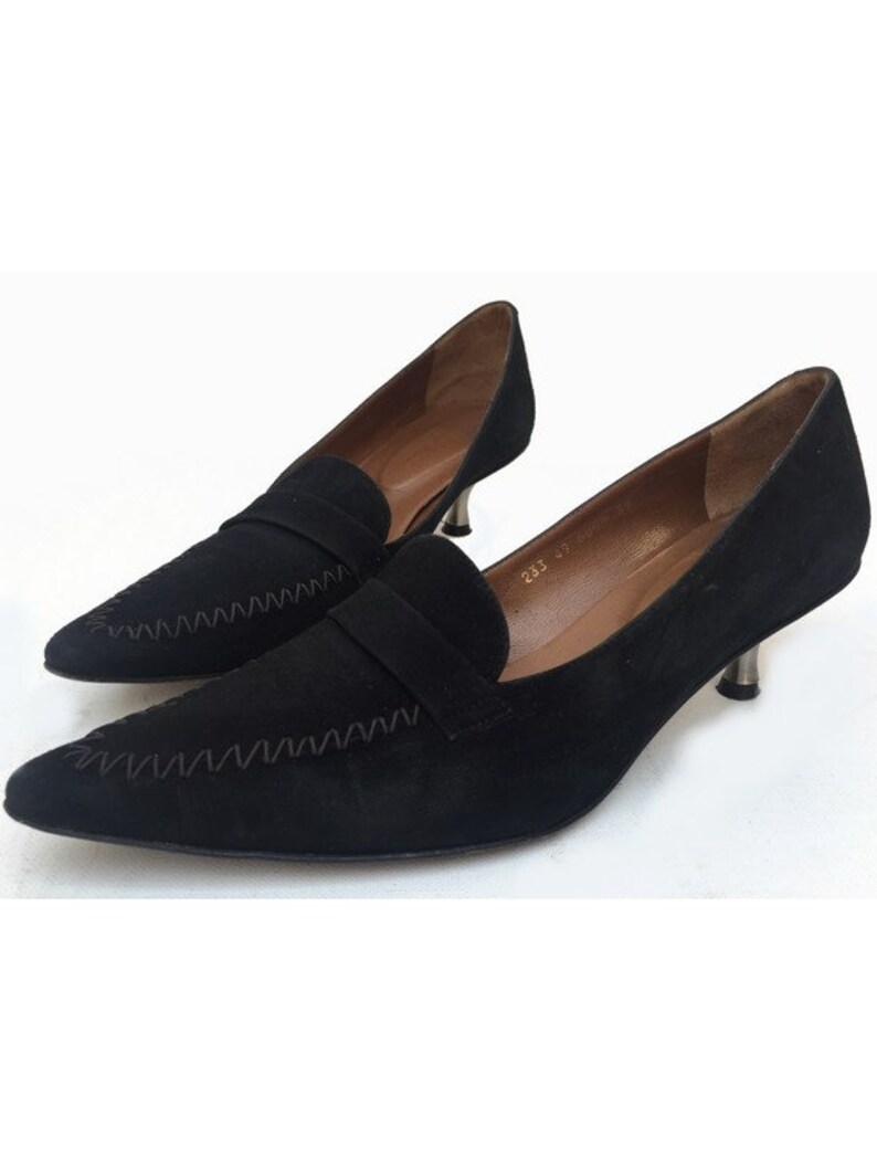 Guy LAROCHE 1990s black suede pointy Metal heeled Moccasins size eu 39 uk 5.5-us7.5