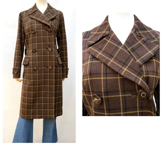 VINTAGE 70s coat Brown plaid Wool Haute Couture straight cut | Etsy