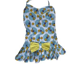Costume da bagno intero da donna anni '50 con elastico in vita e grembiule, taglia M