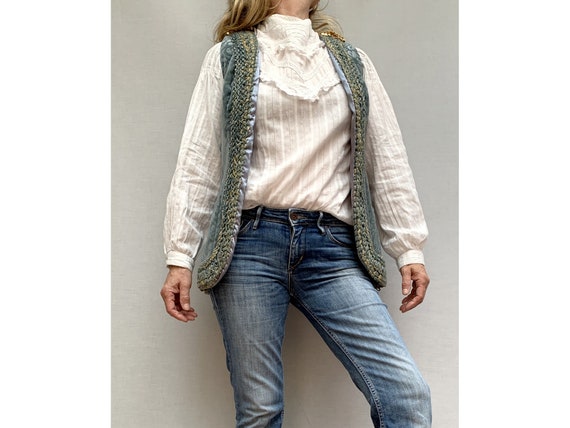 Vintage 60s VELVET tapestry sleeveless Jacket / W… - image 7