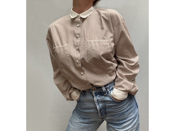 CACHAREL 80s vintage blouse striped cotton BLOUSE