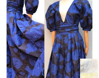 Vestido largo floral Nina RICCI vintage de ALTA COSTURA / RARE Vestido de pasarela de los años 50 tallas UE 38-Reino Unido 10-EE. UU. 6