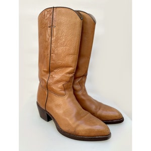 Jaren 70 naturel tan Cuir COWBOY WESTERN LAARZEN semi-puntige toteils bottes en cuir taille eu 42 uk 8