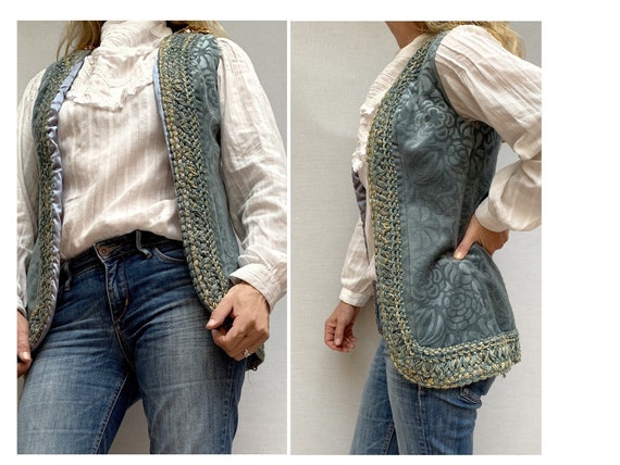 Vintage 60s VELVET tapestry sleeveless Jacket / Wo