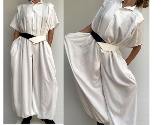 80s white cotton oversized Jumpsuits white dungare