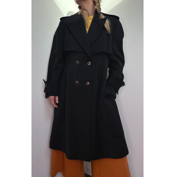 セール issue 学芸大学1990svintagelinenhalf coat 1990s Claude Montana Black Wool Trench Coat, French Designer