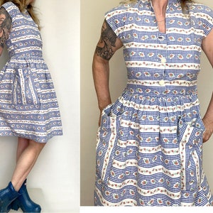 women 1950s cotton DRESS apron dress