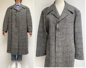 vintage 60s s Plaid  wool oversized overcoat Menswear wool COAT vintage men coat size men Small