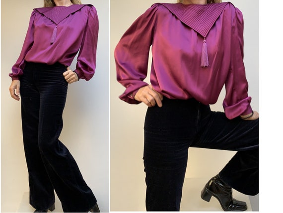 VALENTINO 80s Silk Purple BLOUSE tassel blouse lar