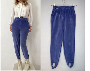 women 1960s velvet STIRRUP pants ski trouser elastic legging velvet size fr38-uk10-us6 waist 26