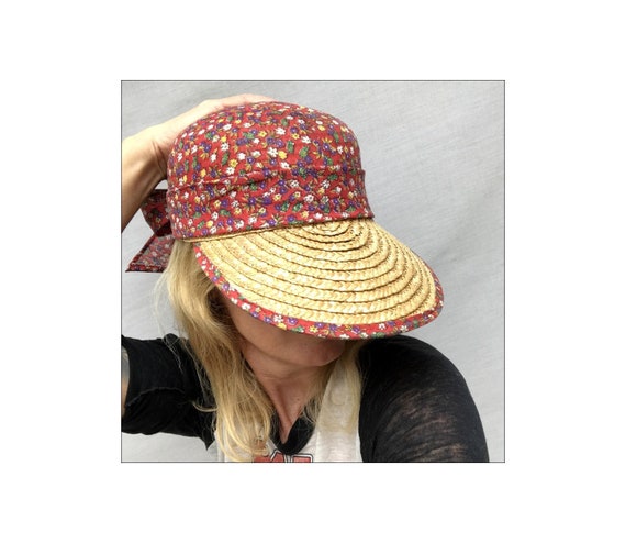 1980s Straw Liberty Cotton Scarf CAP // 1980s stra