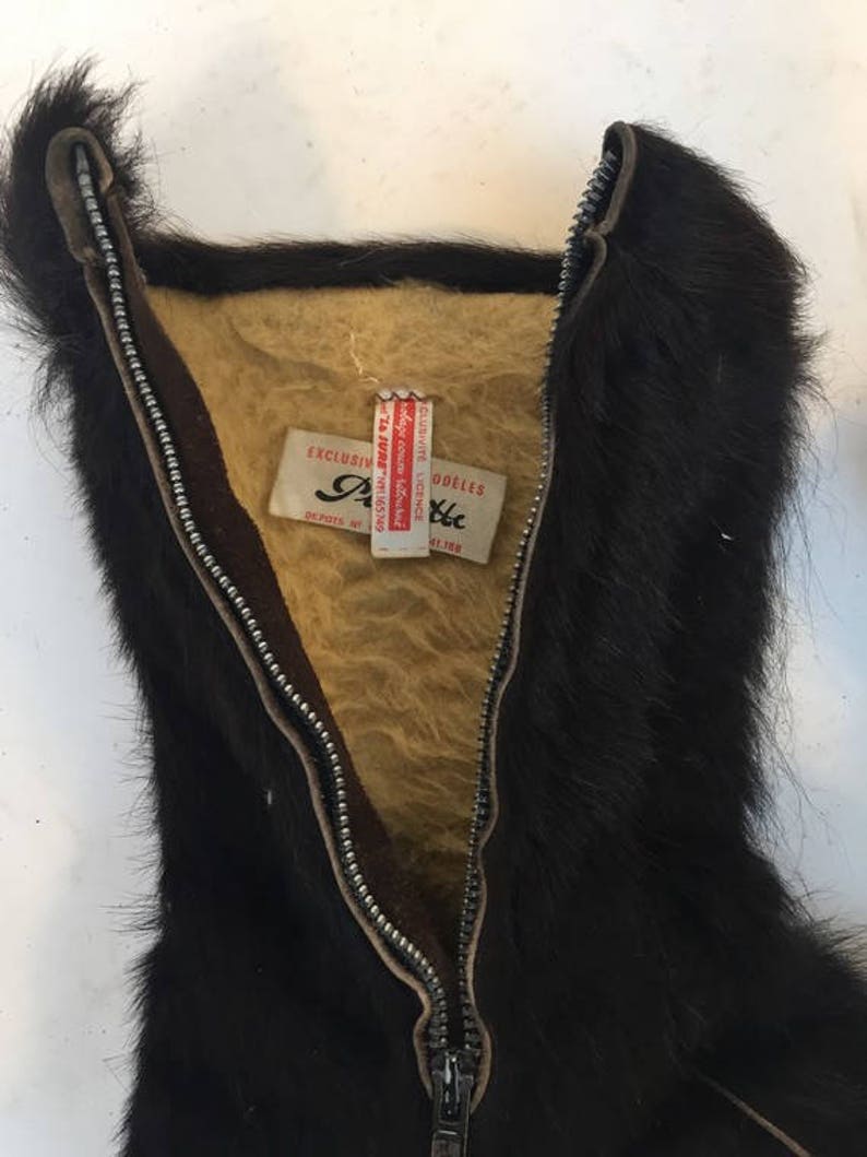 RESERVED 1960s PICHETTE black long hair Goat Fur Winter boots Mod after ski BOOTS size eu 38-uk5-us 6.5