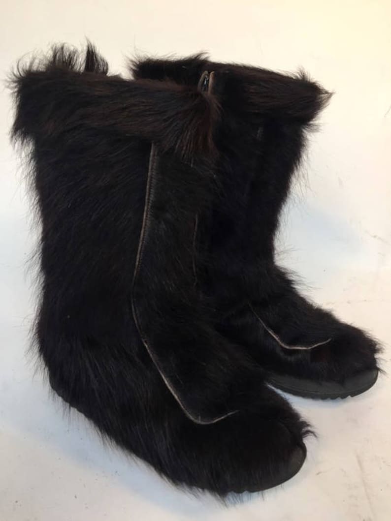 RESERVED 1960s PICHETTE black long hair Goat Fur Winter boots Mod after ski BOOTS size eu 38-uk5-us 6.5