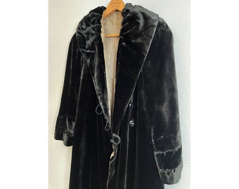 1930s Silk Velvet Kimono Coat – Antique Handmade Black Velvet, UK 10/US 6