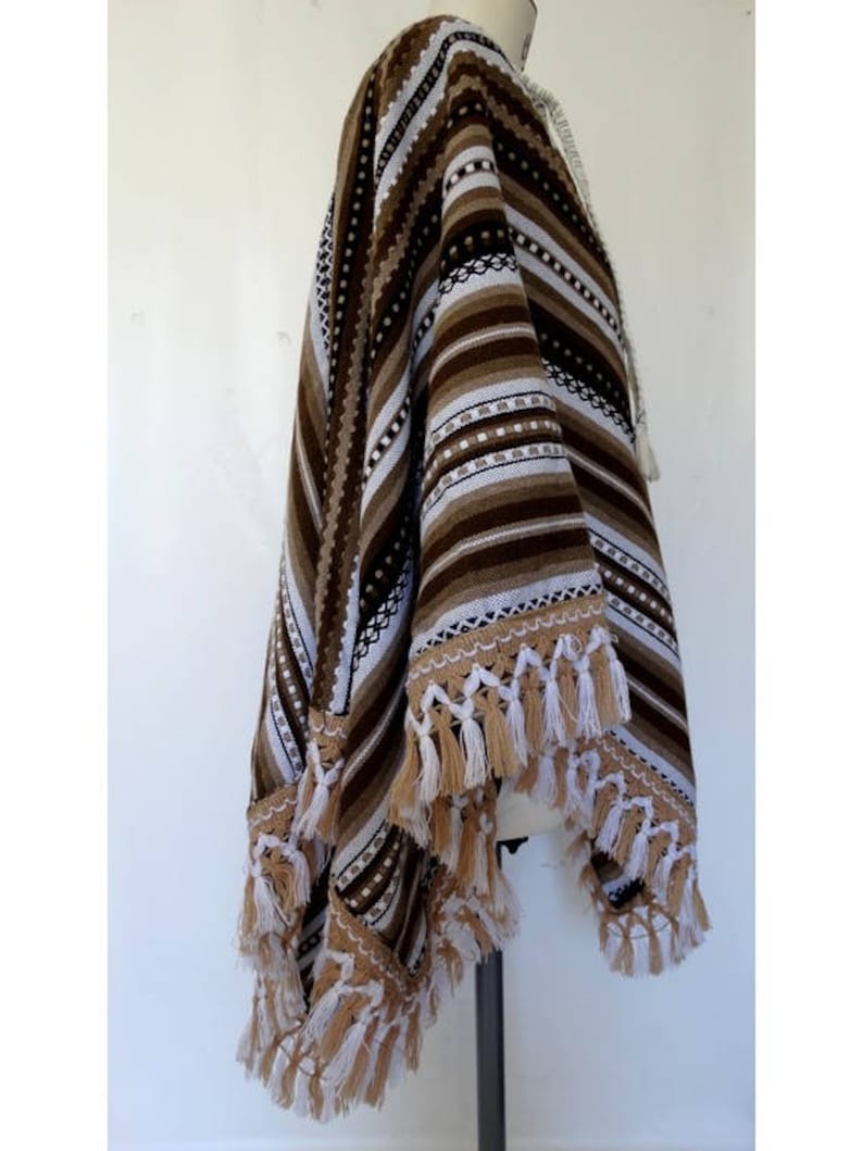 vintage 70s stripped wool fringed PONCHO Peruvian etnic poncho striped shawl wool shawl etnic poncho one size