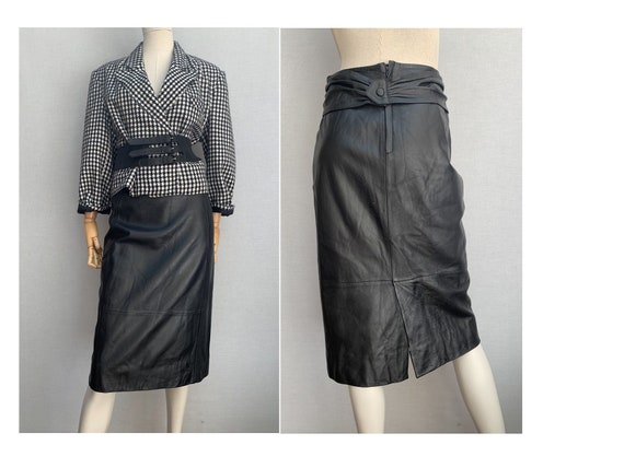 vintage 80s black leather skirt // 80s skirt // h… - image 1