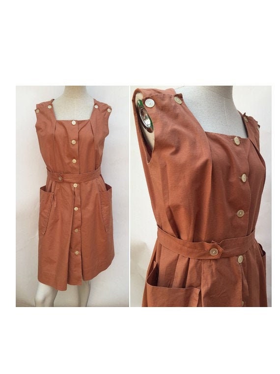 vintage brown Apron DRESS // apron shirtdress // 1
