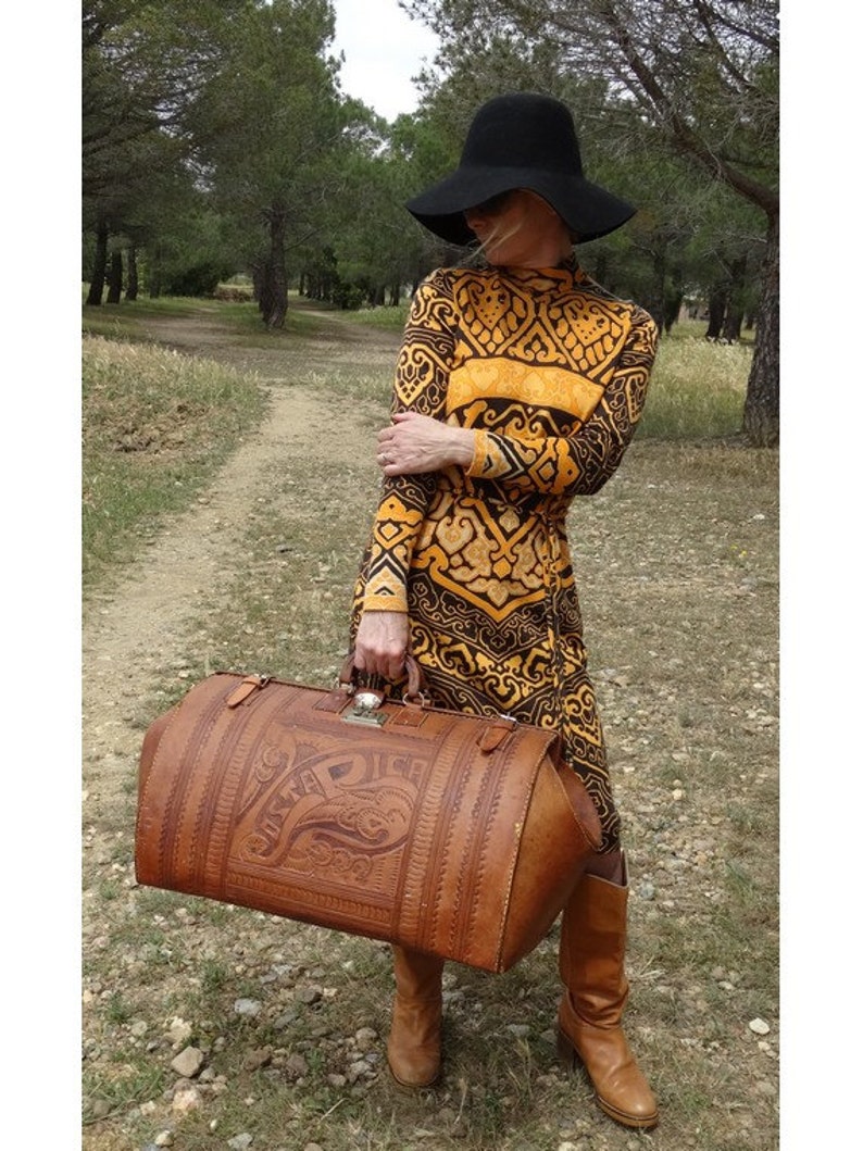tooled leather duffle bag