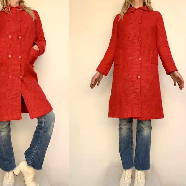 MOD laine tricoté crochet COAT 60s vintage manteau de laine rouge 60s laine peacoat taille manteau d’hiver eu 36 -uk8-us4