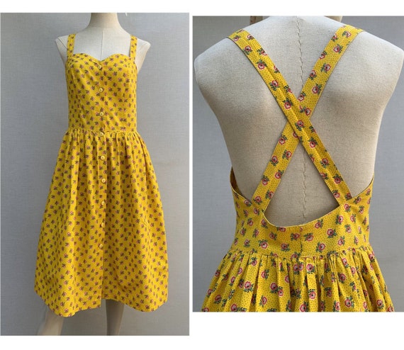80s vintage dress floral liberty dress crossed b