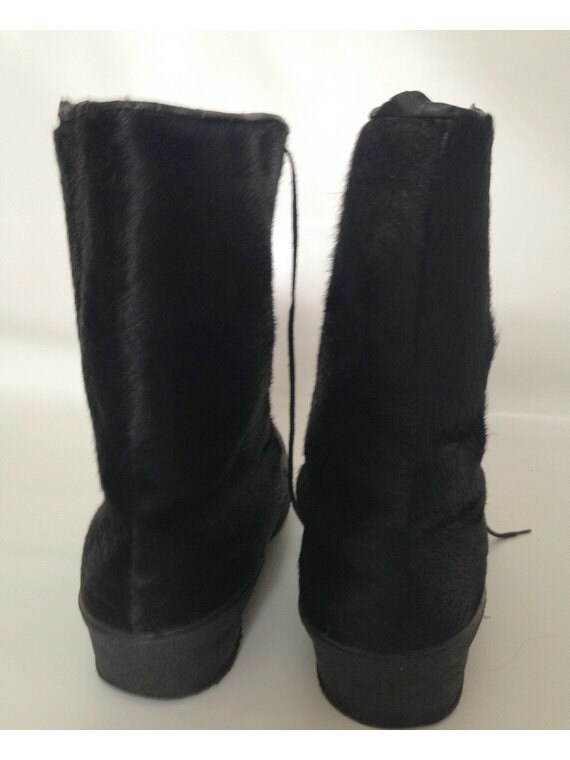 1960s french Fur leather Yeti black snow // size … - image 3