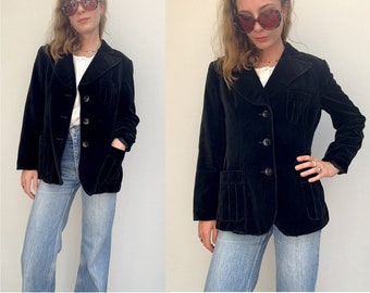 vintage 70s black velvet Suit BLAZER / velvet jacket / formal jacket 70s velvet blazer / size eu 38-uk10-us6
