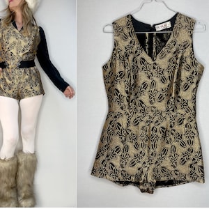 femmes années 60 vintage or et noir lurex ROMPERS combinaisons courtes taille M
