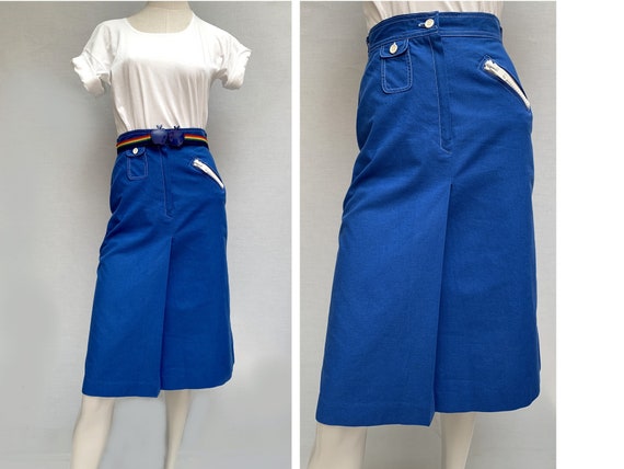 vintage 60s blue cotton pencil SKIRT MOD skirt su