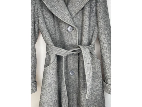 women wool 70s Trench COAT winter grey wool belte… - image 3