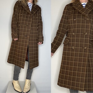 Femme MANTEAU vintage 70s plaid Laine Haute Couture coupe droite COAT Mod manteau en laine plaid / 70s manteau d’hiver taille eu 38- uk 10 - us 6