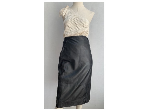 vintage 80s black leather skirt // 80s skirt // h… - image 7