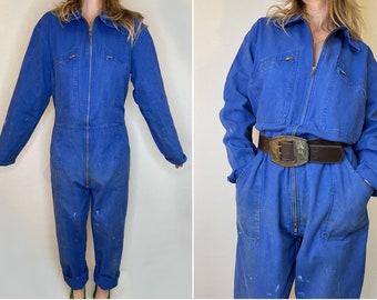 Overalls 1970s bleu de travail women Worker Overalls Mechanic Dungarees boiler suit size L