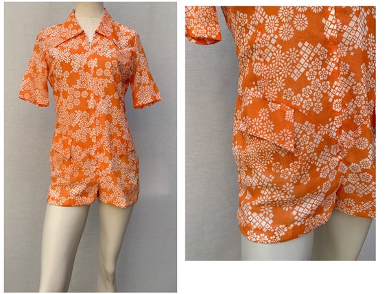 70s vintage shorts suit / floral jumpsuits/ catsui