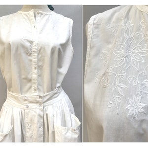 1970s white cotton floral embroidered sleeveless Indian Blouse // Mod eyelet cotton blouse //size e u38 uk 10 us 6 image 1