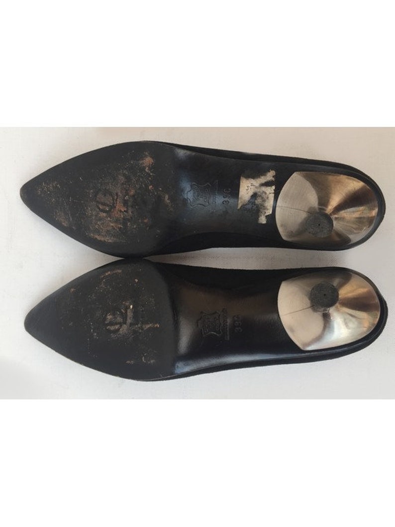 Guy LAROCHE 1990s black suede pointy Metal heeled Moccasins size eu 39 uk 5.5-us7.5